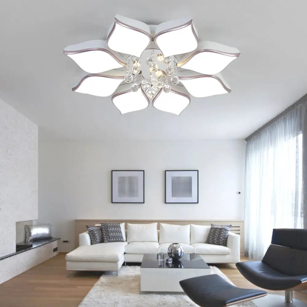 Modern 24.5’/25.5’ Flush Mount Led Light With Clear Crystal Accent In Warm/White Petal Design