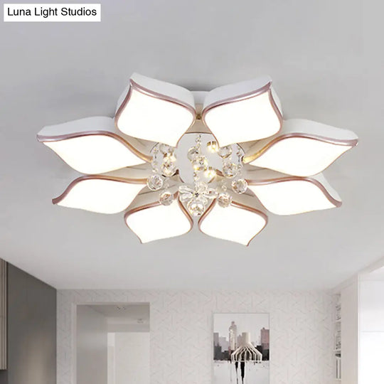 Modern 24.5/25.5 Flush Mount Led Light With Clear Crystal Accent In Warm/White Petal Design White /