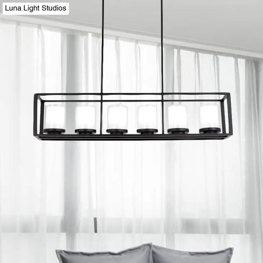 Modern 3/5/6-Light Island Pendant With White Glass Black Metal Frame - Perfect For Kitchen Lighting