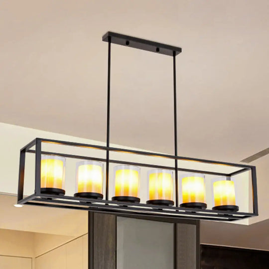 Modern 3/5/6-Light Island Pendant With White Glass Black Metal Frame - Perfect For Kitchen Lighting