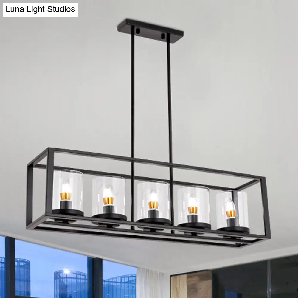 Modern 3/5/6-Light Island Pendant With White Glass Black Metal Frame - Perfect For Kitchen Lighting