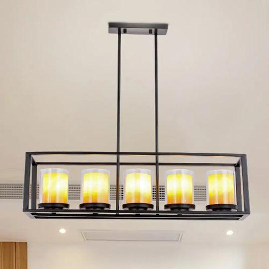 Modern 3/5/6-Light Island Pendant With White Glass Black Metal Frame - Perfect For Kitchen Lighting