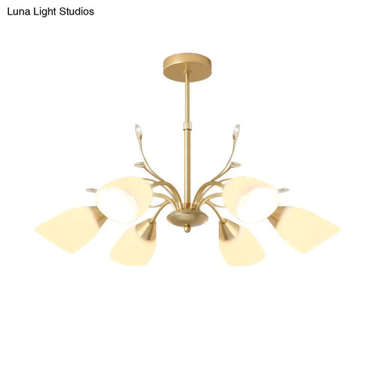 Modern 3/6 Bulbs Gold Hanging Chandelier With White Glass Shade