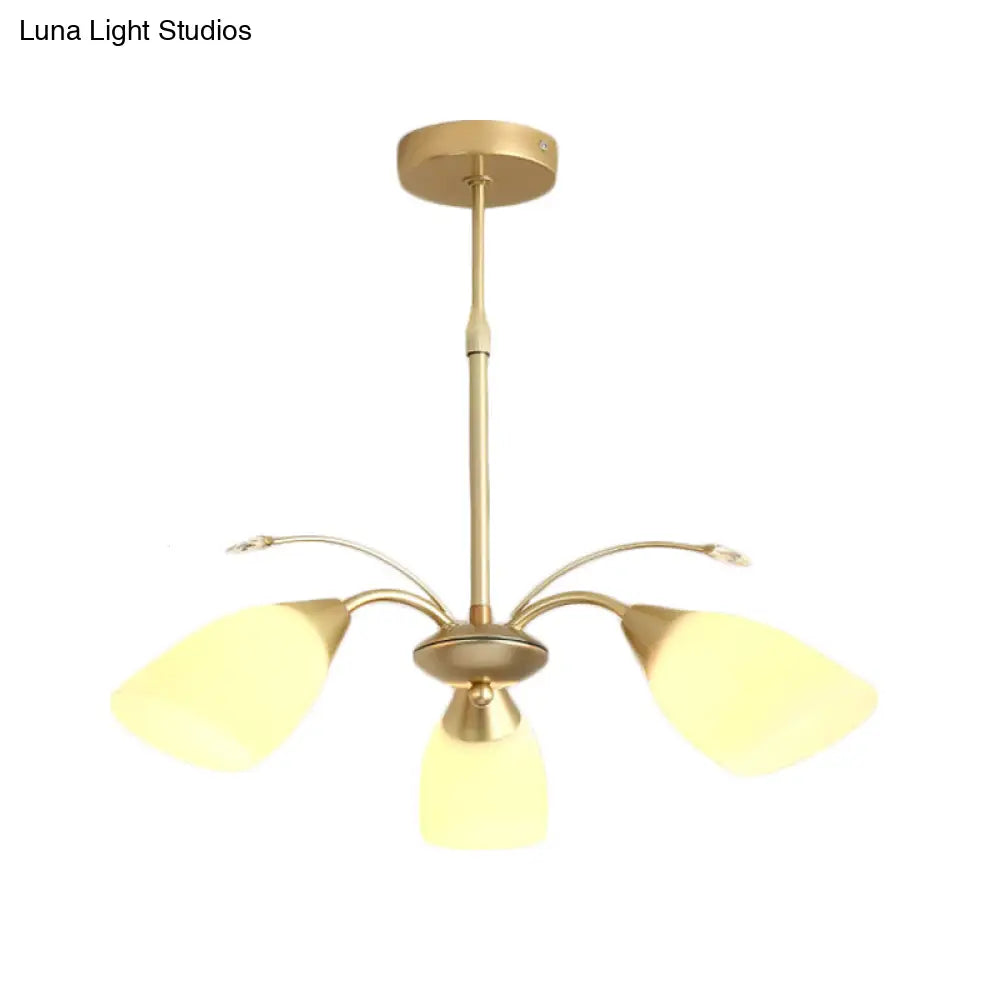 Modern 3/6 Bulbs Gold Hanging Chandelier With White Glass Shade