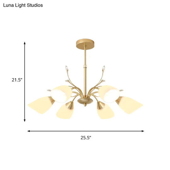 Modern 3/6 Bulbs Gold Hanging Chandelier With White Glass Shade