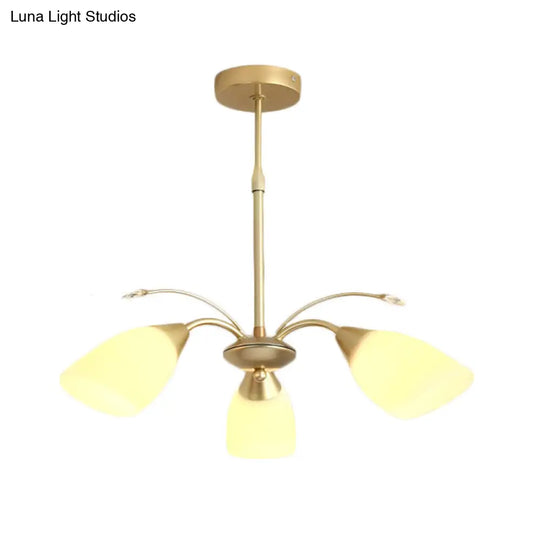 Modernist Gold Flared Chandelier With 3/6 Bulbs: Elegant Hanging Pendant Light And White Glass Shade