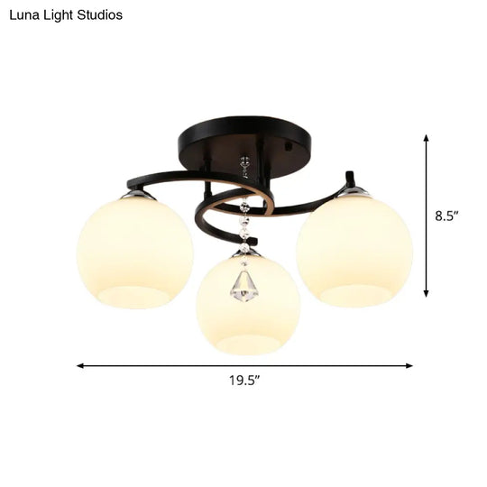 Modern 3/7/9 Heads Black Milk Glass Ball Chandelier – Ceiling Mount Light For Living Room