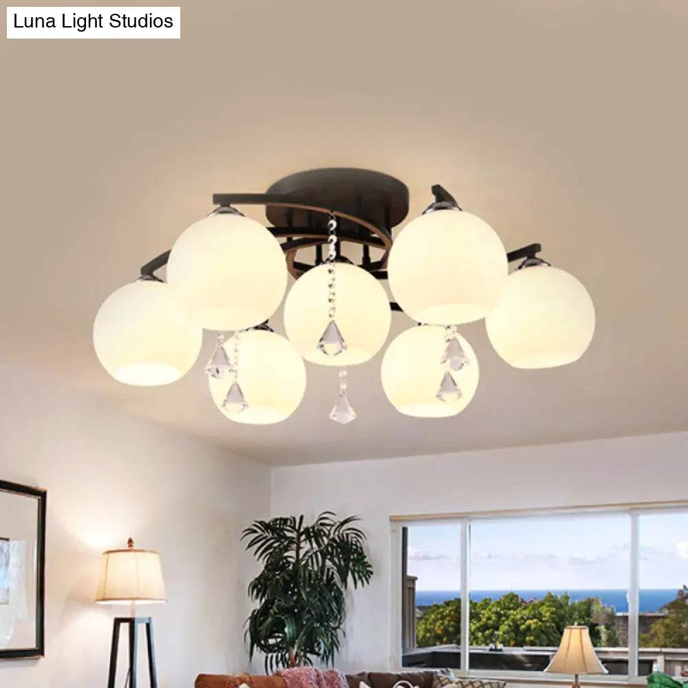 Modern 3/7/9 Heads Black Milk Glass Ball Chandelier – Ceiling Mount Light For Living Room