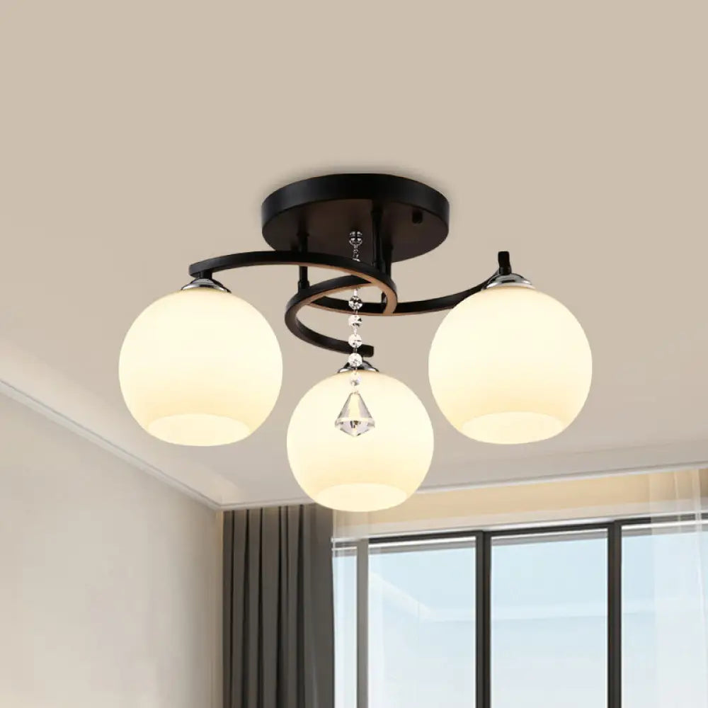 Modern 3/7/9 Heads Black Milk Glass Ball Chandelier – Ceiling Mount Light For Living Room 3 /