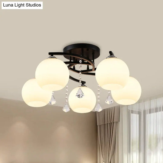 Modern 3/7/9 Heads Black Milk Glass Ball Chandelier – Ceiling Mount Light For Living Room