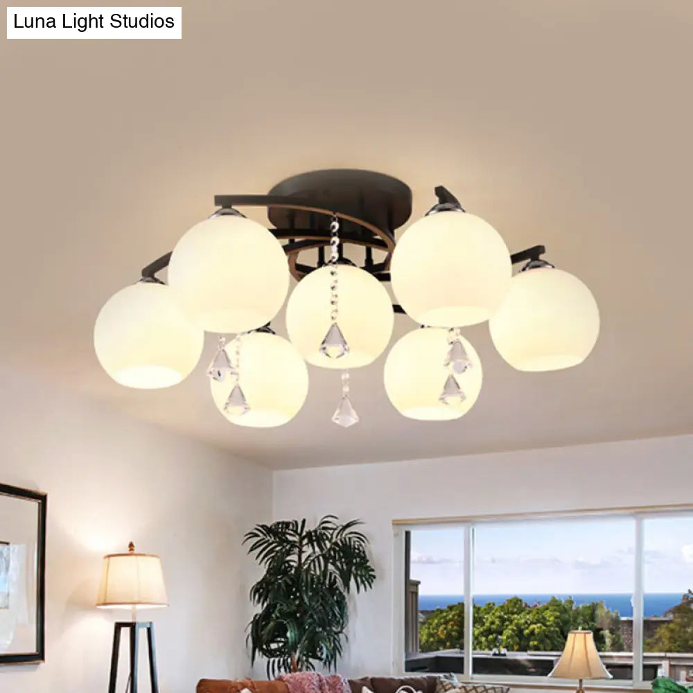 Modern 3/7/9 Heads Black Milk Glass Ball Chandelier Ceiling Mount Light For Living Room
