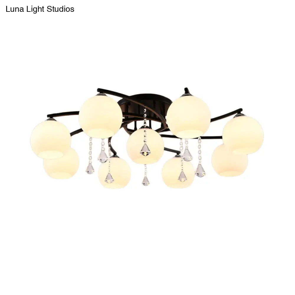 Modern 3/7/9 Heads Black Milk Glass Ball Chandelier – Ceiling Mount Light For Living Room