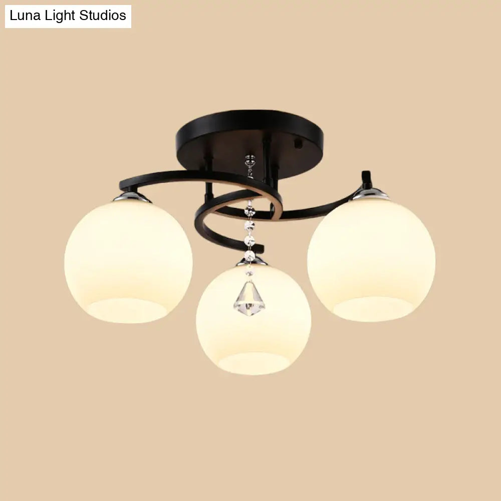 Modern 3/7/9 Heads Black Milk Glass Ball Chandelier – Ceiling Mount Light For Living Room