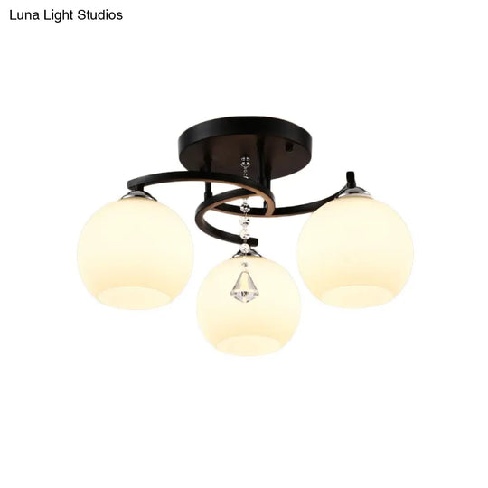 Modern 3/7/9 Heads Black Milk Glass Ball Chandelier Ceiling Mount Light For Living Room