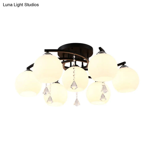 Modern 3/7/9 Heads Black Milk Glass Ball Chandelier – Ceiling Mount Light For Living Room