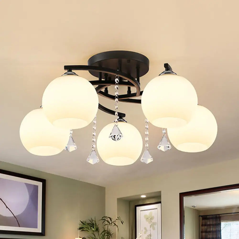 Modern 3/7/9 Heads Black Milk Glass Ball Chandelier – Ceiling Mount Light For Living Room 5 /