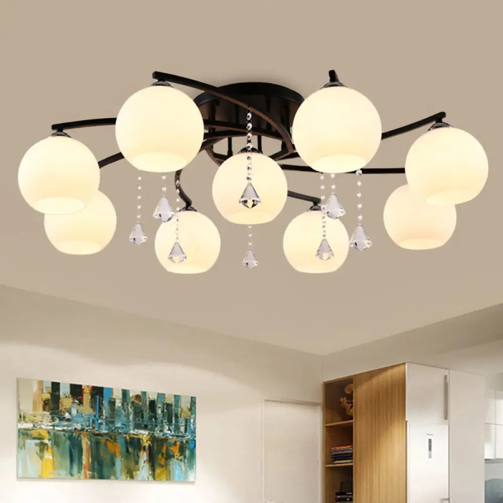 Modern 3/7/9 Heads Black Milk Glass Ball Chandelier – Ceiling Mount Light For Living Room 9 /