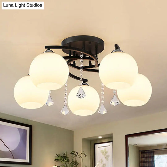 Modern 3/7/9 Heads Black Milk Glass Ball Chandelier Ceiling Mount Light For Living Room 5 /