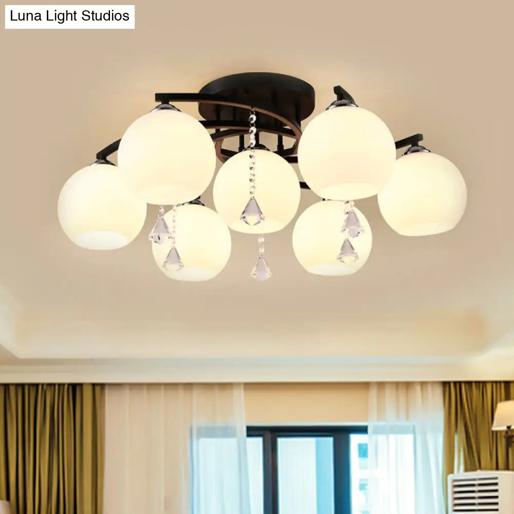 Modern 3/7/9 Heads Black Milk Glass Ball Chandelier Ceiling Mount Light For Living Room 7 /