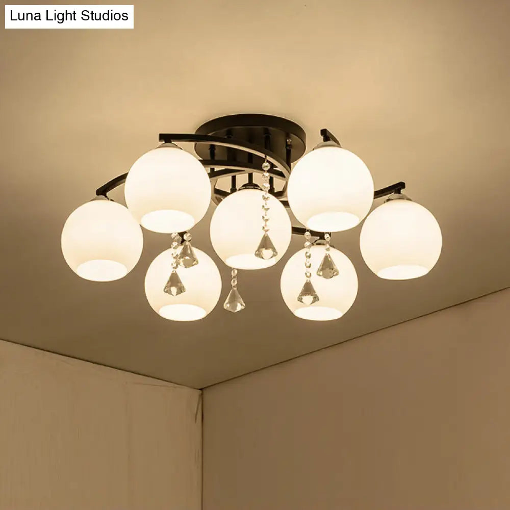 Modern 3/7/9 Heads Black Milk Glass Ball Chandelier Ceiling Mount Light For Living Room