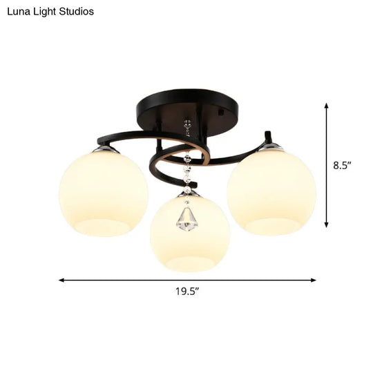 Modern 3/7/9 Heads Black Milk Glass Ball Chandelier Ceiling Mount Light For Living Room