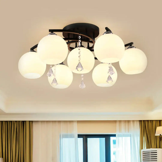 Modern 3/7/9 Heads Black Milk Glass Ball Chandelier – Ceiling Mount Light For Living Room 7 /