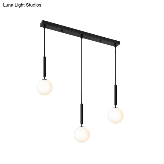 Modern Black Orb Pendant Light With Cream Glass Shades - 3 Bulbs