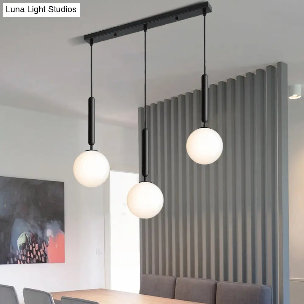 Modern Black Orb Pendant Light With Cream Glass Shades - 3 Bulbs