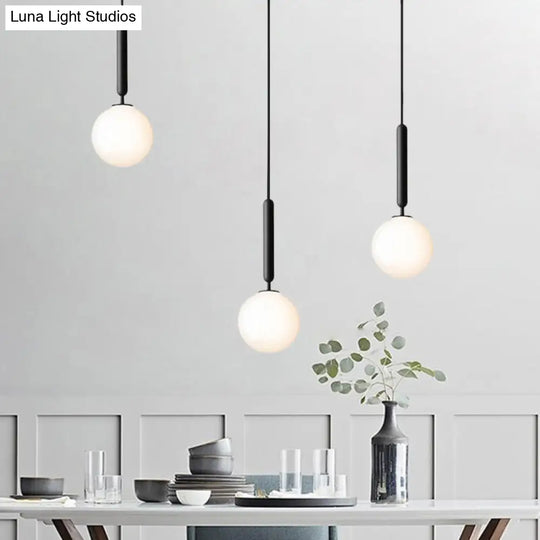 Modern Black Orb Pendant Light With Cream Glass Shades - 3 Bulbs