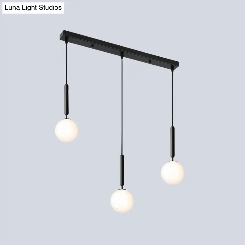 Modern Black Orb Pendant Light With Cream Glass Shades - 3 Bulbs