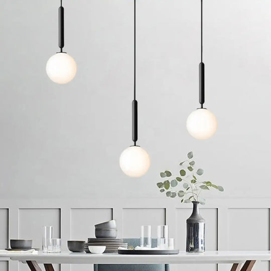 Modern 3-Bulb Black Orb Pendant Light With Cream Glass Shade