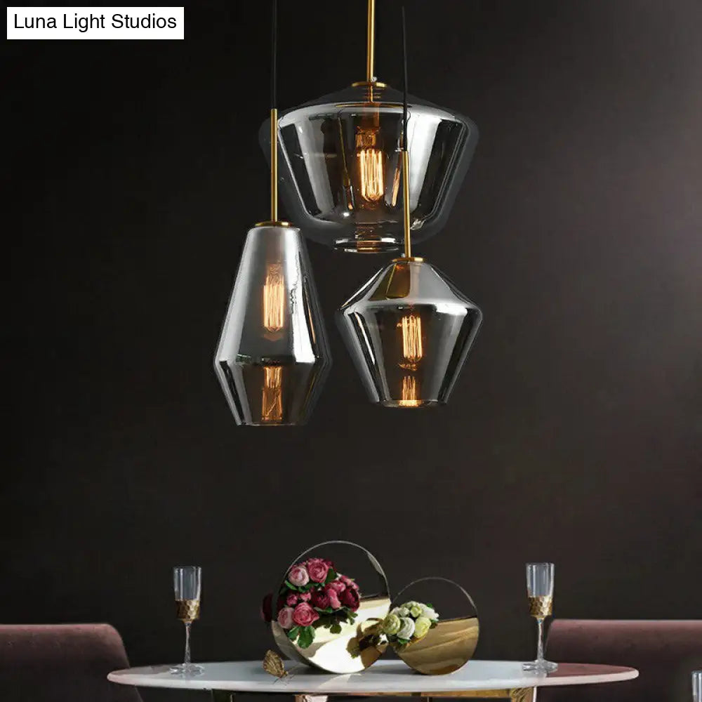 Modern Brass Pendant Light With Glass Shades - 3 Bulb Cluster Ceiling Suspension