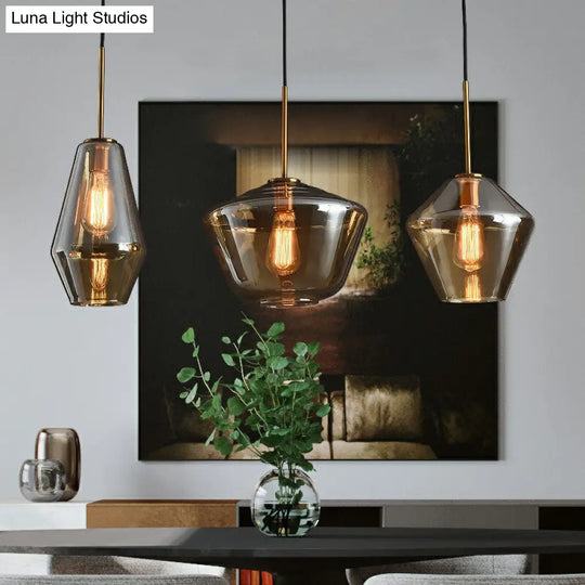 Modern Brass Pendant Light With Glass Shades - 3 Bulb Cluster Ceiling Suspension