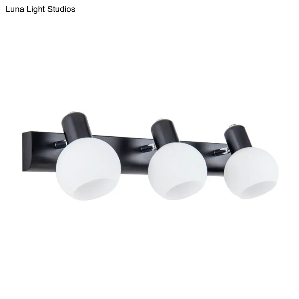 Modern 3-Bulb Opal Glass Wall Hanging Light For Bathroom - Black/White