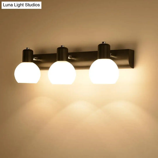 Modern 3-Bulb Opal Glass Wall Hanging Light For Bathroom - Black/White