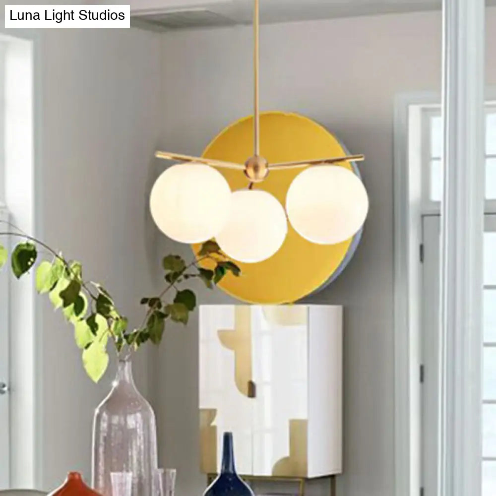 Minimalist Gold Ball Chandelier With Cream Glass Shades - 3-Head Suspension Light