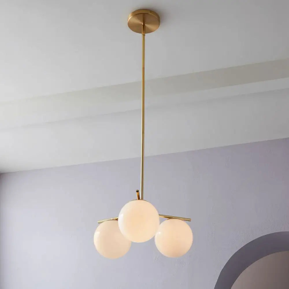 Modern 3-Head Gold Ball Chandelier With Cream Glass Shade - Minimalistic Lighting Solution