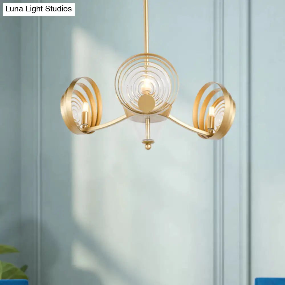 Contemporary Gold Crystal Pendant Chandelier With Swirling Design - 3-Head Ideal For Living Room