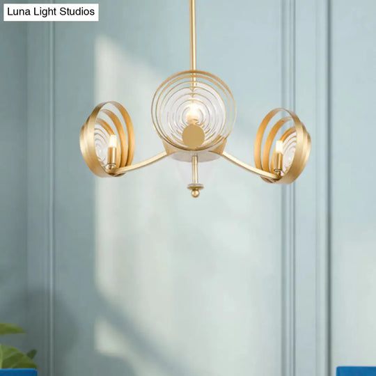 Contemporary Gold Crystal Pendant Chandelier With Swirling Design - 3-Head Ideal For Living Room