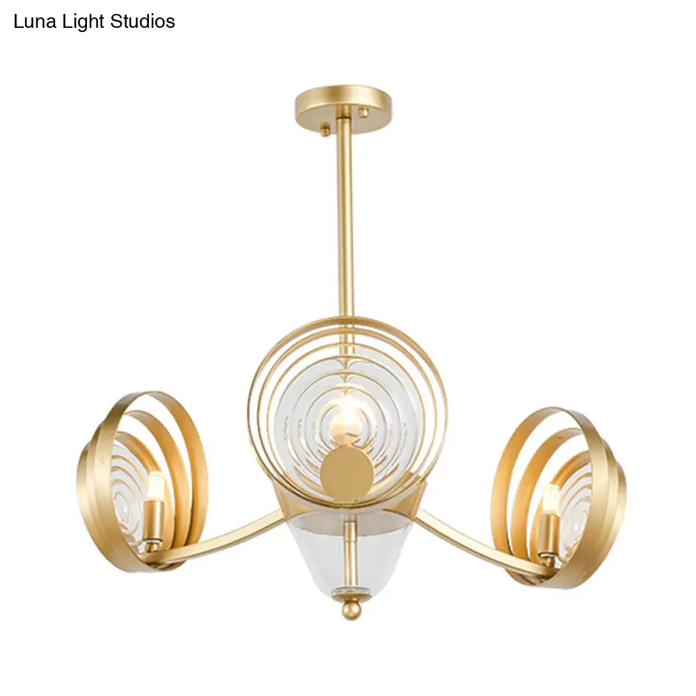 Contemporary Gold Crystal Pendant Chandelier With Swirling Design - 3-Head Ideal For Living Room