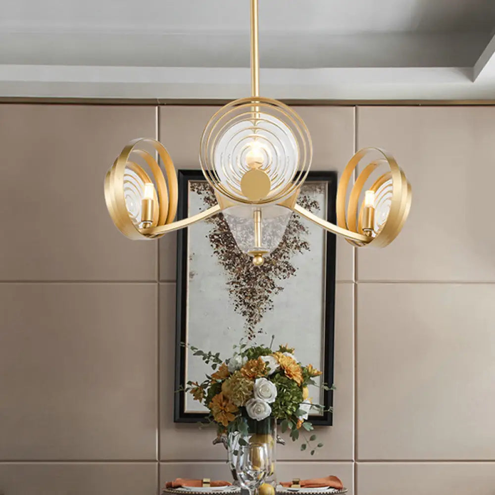 Modern 3-Head Gold Crystal Pendant Chandelier For Living Room