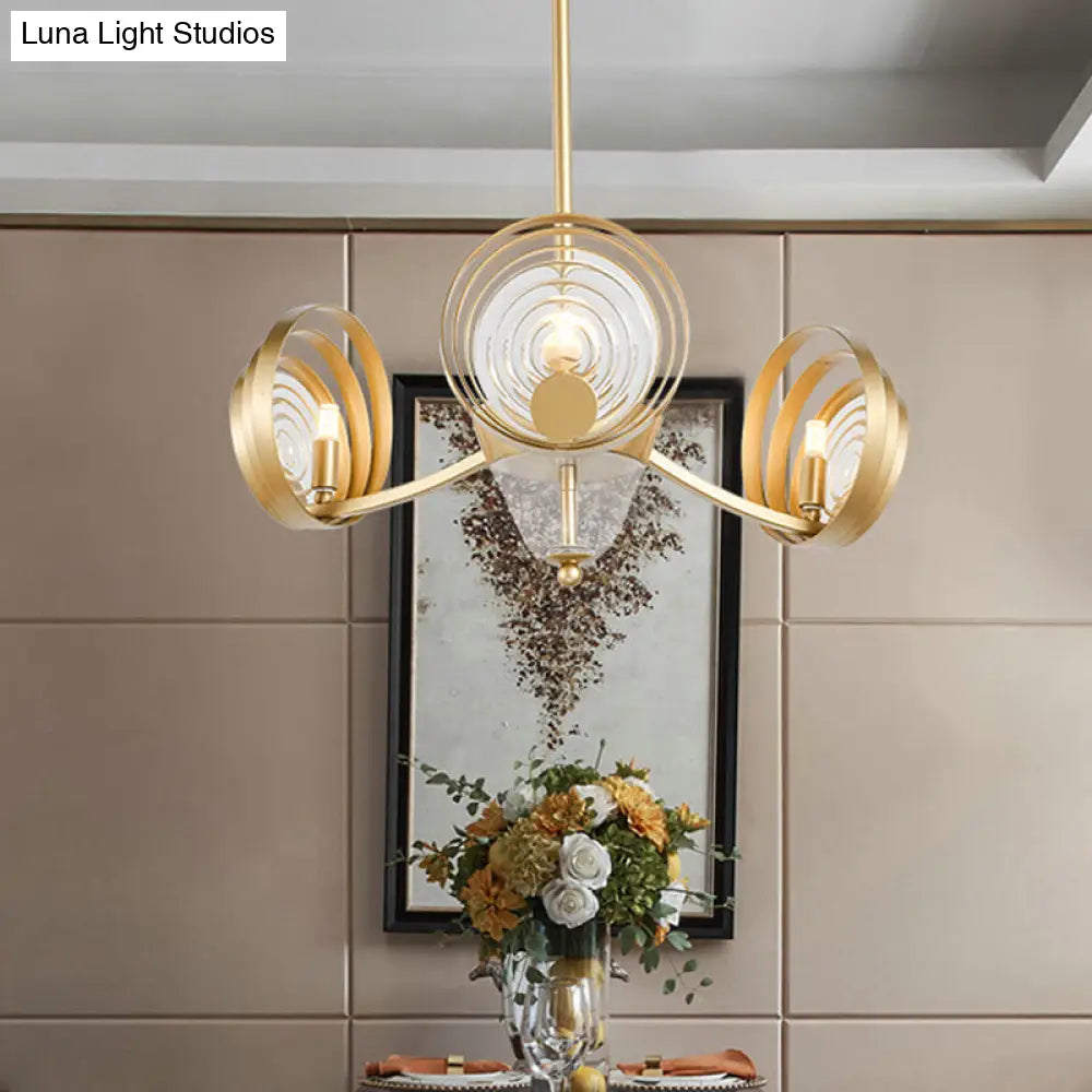 Contemporary Gold Crystal Pendant Chandelier With Swirling Design - 3-Head Ideal For Living Room