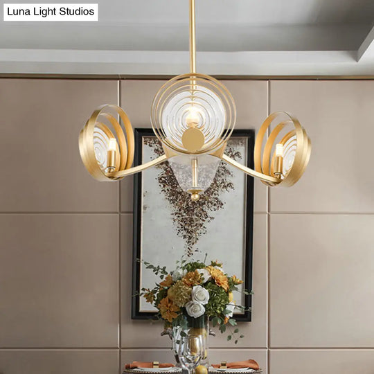 Contemporary Gold Crystal Pendant Chandelier With Swirling Design - 3-Head Ideal For Living Room