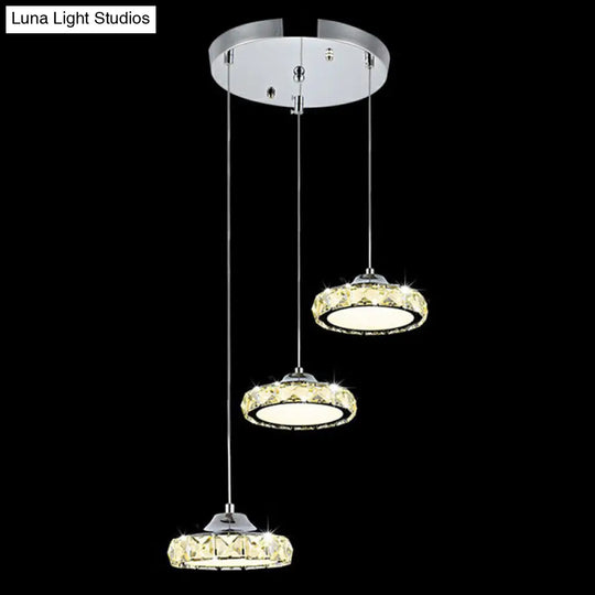 Modern Crystal Led Dining Room Pendant Light With Three Clear Heads / Round