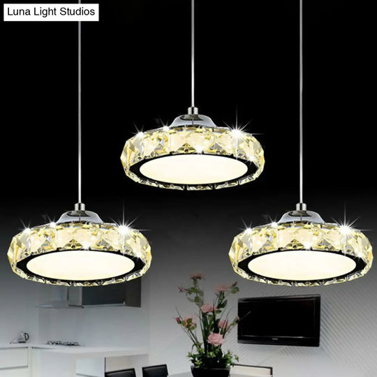 Modern 3-Head Led Crystal Suspension Light - Circular Dining Room Hanging Lamp