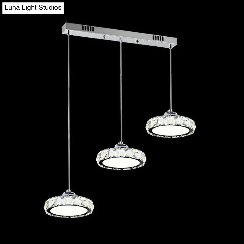 Modern Crystal Led Dining Room Pendant Light With Three Clear Heads / Linear