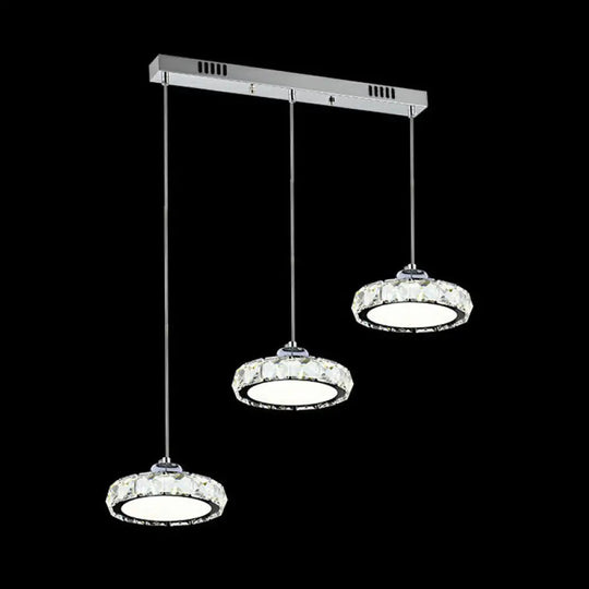 Modern 3-Head Led Crystal Suspension Light - Circular Dining Room Hanging Lamp Clear / Linear