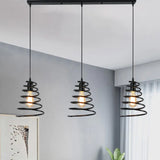 Modern 3-Head Pendant Light In Black - Multi Fixture For Loft Conical Spring Iron Design With