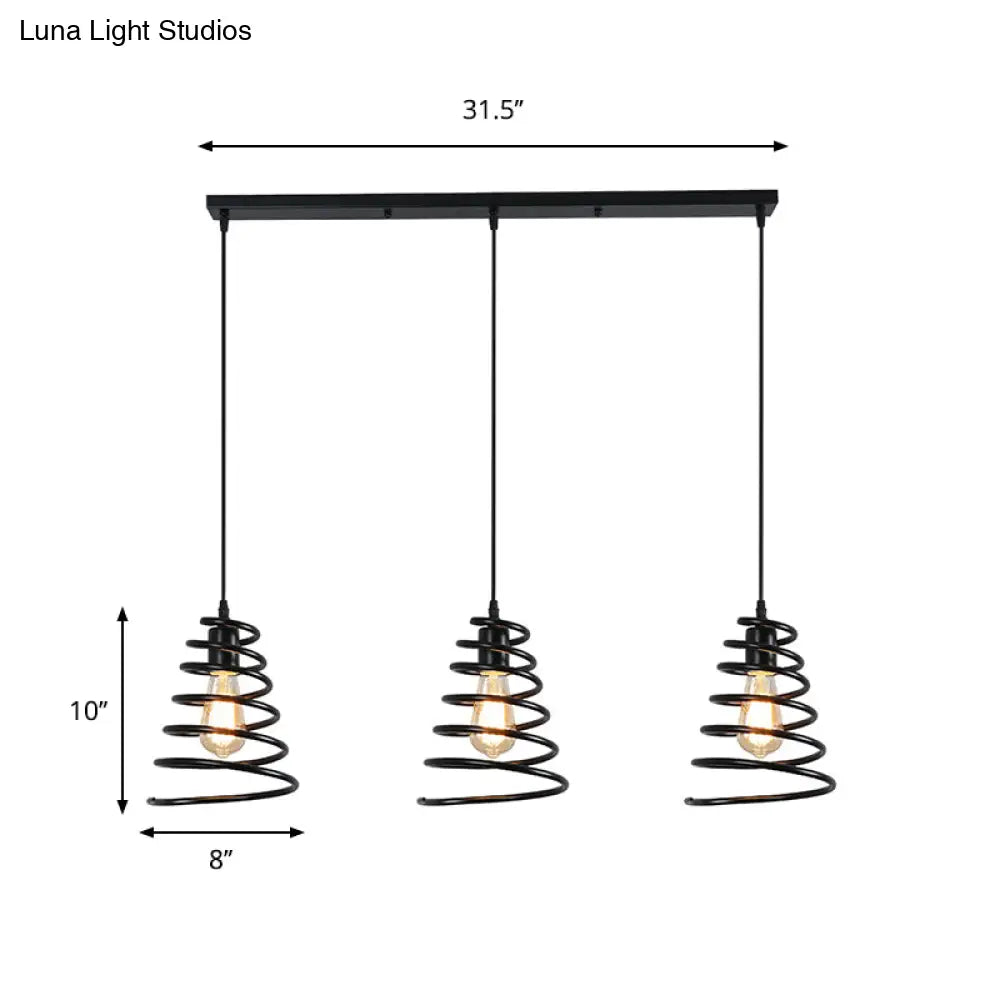 Modern 3-Head Pendant Light In Black - Multi Fixture For Loft Conical Spring Iron Design With