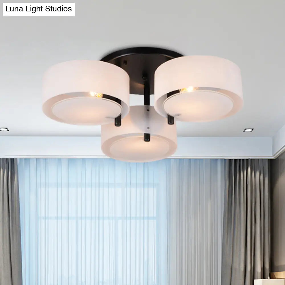 Modern 3 - Head Semi Flush Mount Ceiling Light For Living Room In White Drum Shape